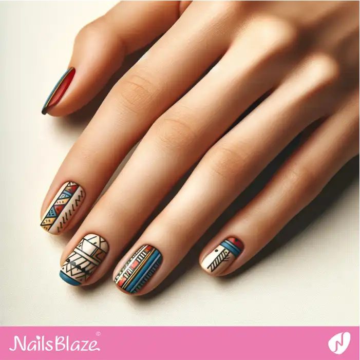 Simple Geometric Aztec Nails Design | Tribal Nails - NB2343